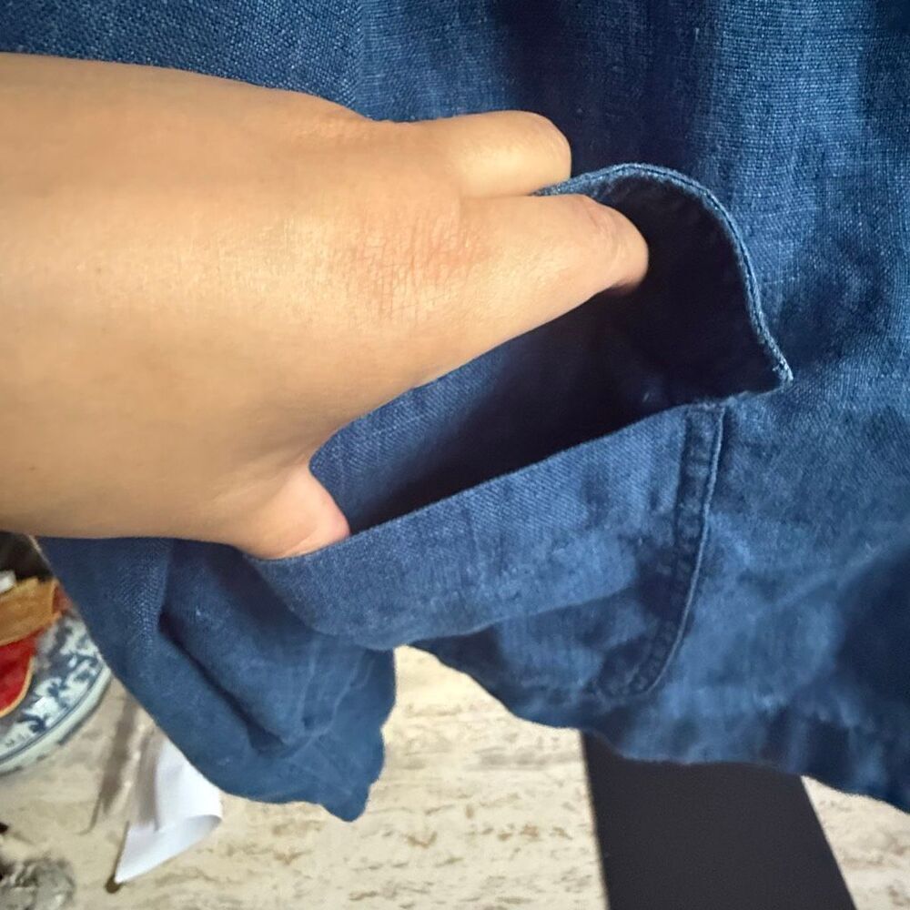 Jones New York 100% linen women’s blue button down shirt size xl - Picture 5 of 14